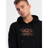 Ombre Men's kangaroo sweatshirt with hood and print - black Cene