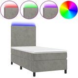 Krevet box spring s madracem LED svjetlosivi 80x200 cm baršun | Eponuda.com