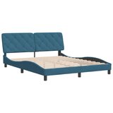  The Living Store Posteljni okvir z vzglavjem moder 160x200 cm žamet - Posteljni Okvir, (21489219) | Shoptok.si