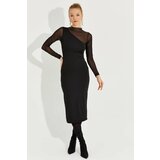 Cool & Sexy Women's New Year Black Tulle Detailed Asymmetrical Midi Dress Cene