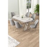 Hanah home Lai - White, Chrome, Grey WhiteChromeGrey Dining Table & Chairs Set (7 Pieces) | ePonuda.com