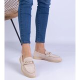Gemre Beige eco-suede perforated loafers with gold embellishment Marusso | Shoptok.si
