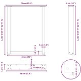 vidaXL Noge za blagovaonski stol U-oblik 2 kom Prirodni čelik 70 x (72-73) cm Čelik | shoptok.hr