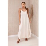 Kesi Women's muslin dress with straps - light beige Cene