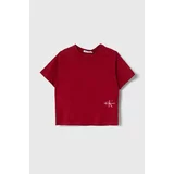 Calvin Klein Jeans Otroška bombažna kratka majica bordo barva