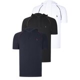 Dewberry TRIPLE SET T8570 HOODED MEN'S T-SHIRT-NAVY BLUE-WHITE-BLACK Cene