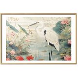  Plakat - Over the Asian Pond - illustration in the Japanese print style featuring a heron 60x40 Zlatni okvir s margom | shoptok.hr