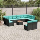  Vrtna garnitura - 13-dijelni set vrtnih sofa s jastucima poliratan crni - Crna 1 | shoptok.hr