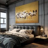  XXL slika - Japanese cranes - a flock of birds against a golden background based on a painting by Ishida Yūtei 140x93 | shoptok.hr