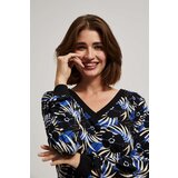 Marisse Patterned V-Neck Blouse, Black | ePonuda.com