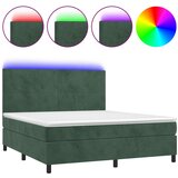vidaXL Box spring postelja z vzmetnico LED tem. zelena 180x200cm žamet, (20894660) | Shoptok.si