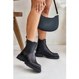 Kesi Leather ankle boots Chelsea with decorative chain insulated D&A black Cene