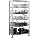 SCHULTE Sestavljiv regal s košarami iz žične mreže, pocinkan, ŠxG 1000 x 500 mm, s 4 košarami, osnovni regal, višina 2000 mm | Shoptok.si