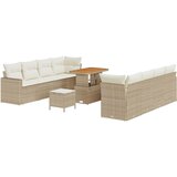 vidaXL 11-dijelni vrtni sofa set s jastučićima bež poli ratan akacija, 3-dijelni vrtni set za objedovanje s jastučićima bež poli ratan akacija | shoptok.hr