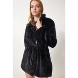  Women's Black Zipper Oversize Furry Plush Coat | Eponuda.ba