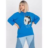 Fashion Hunters Dark blue women's plus size blouse with a printed design Cene