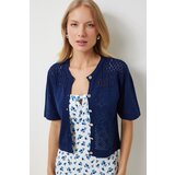  Women's Navy Blue Openwork Seasonal Knitwear Cardigan | shoptok.hr