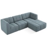 Makamii Modra kotna sedežna garnitura iz tkanine bouclé (desni kot/z ležalnikom) Aloha – | Shoptok.si
