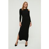 Trendyol black cut out detailed ribbed midi knitted dress Cene