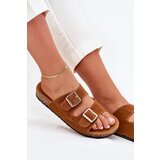 Boto Women's Slippers With Golden Buckles And Stitching Camel Lunera | shoptok.hr
