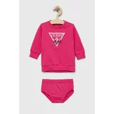 Guess Pamučna haljina za bebe boja: ružičasta, mini, ravna