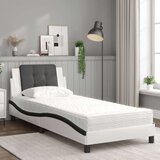  Postelja z vzmetnico bela in črna 90x200 cm umetno usnje | Shoptok.si