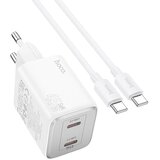 hoco. zidni punjač 2 x Type-C + kabel Type-C do Type-C PD QC 45W GaN N42 bijeli Cene