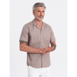 Ombre Men's short sleeve shirt with Cuban collar - dark beige Cijene