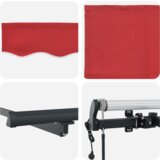 vidaXL Avtomatska Retraktibilna tenda rdeča 600x300 cm, Nadomestna tenda za okvir 6x3 m rdeča | Shoptok.si