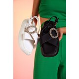 Resti Black fabric women's sandals on a flat sole with cubic zirconia Senire - Footwear | Shoptok.si