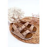 FR1 Children's sandals on a cork platform with velcro closure beige Rorria Cene
