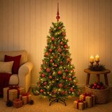  Umjetno božićno drvce s kuglicom 150 cm 150 LED lampica - 150 cm s LED-ima i crvenim lopticama | shoptok.hr