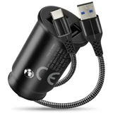 Car charger 2 X USB 12W black + cable USB-C 1m