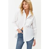 Trendyol Ecru Wide Fit Oversize Cotton Woven Shirt Cene
