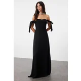 Trendyol Black A-Line Carmen Neckline Chiffon Woven Evening Dress & Graduation Dress