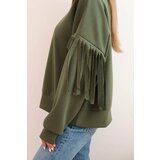 Kesi Włoski Women's butter-colored sweatshirt with decorative sleeves khaki | ePonuda.com