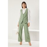 Trendyol Khaki Linen Look Stylish Vest Trousers Woven Bottom Top Set cene