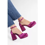 Shoeberry Women's Pascal Purple Satin Platform Heeled Shoes