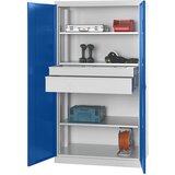 eurokraft pro Omara za material, globina 650 mm, 3 police in 2 predala, modra vrata | Shoptok.si