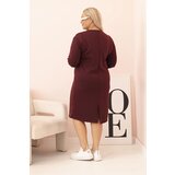 Kesi Włoski Plus Size women's dress in butter color with a V-neck and sleeve burgundy | ePonuda.com