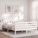 Maison Chic Posteljni okvir - Dvoposteljna postelja - Zakonska postelja z vzglavjem bel 140x200 cm trden les-J15650, (21761763) | Shoptok.si