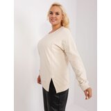 Fashion Hunters Light beige women's plus size blouse with a round neckline Cene