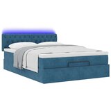 vidaXL Otomanska postelja z vzmetnico&LEDs temno modra 140x190cm žamet | Shoptok.si