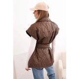 Kesi Włoski Women's quilted vest with a belt and wide collar brown | shoptok.hr