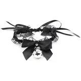 LATETOBED BDSM Line Collar with Bow, Bell and Lace Black
