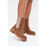 Boto Women's insulated ankle boots on block heels dark beige Zoralia | Shoptok.si