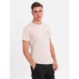 Ombre Men's printed cotton t-shirt with round neckline - beige | Shoptok.si
