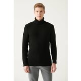 Avva Men's Black Full Turtleneck Textured Standard Fit Normal Cut Knitwear Sweater Cene