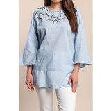 Fenzy Plus Size Bombažna Bluza Z Vezenino, Svetlo Modra | Shoptok.si