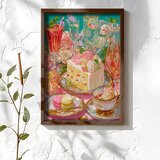 Wallxpert uramljena MDF slika NAL020-46, torta, kolači i koktel u pastelnim tonovima, 35,5 x 47 cm Cene